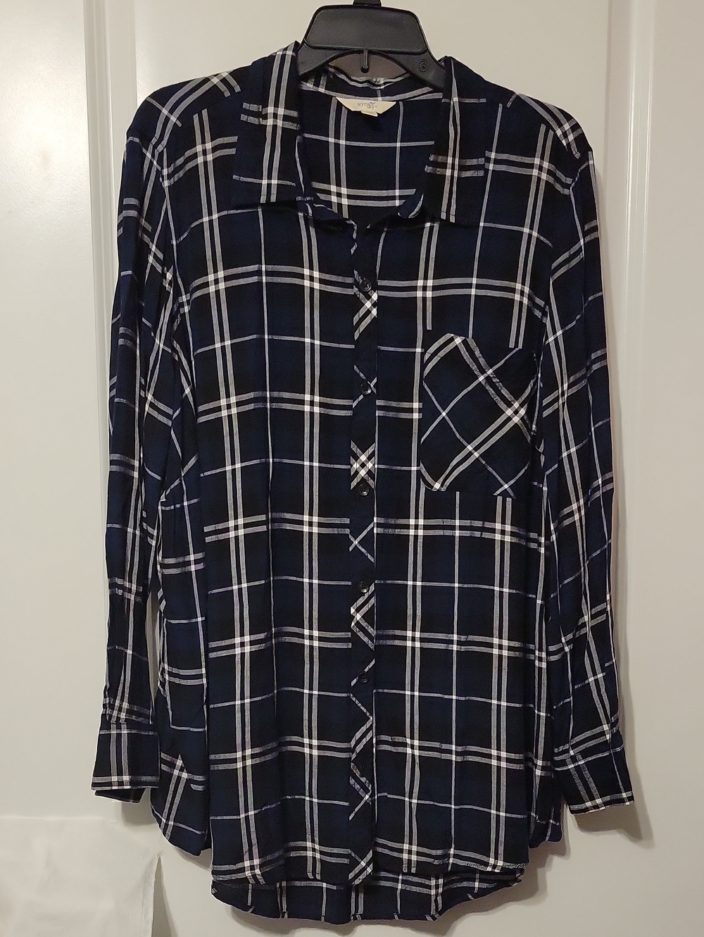 Terra & Sky 2x (20/22) Blue/blk/white Plaid Tunic. Like New. Not Flannel.